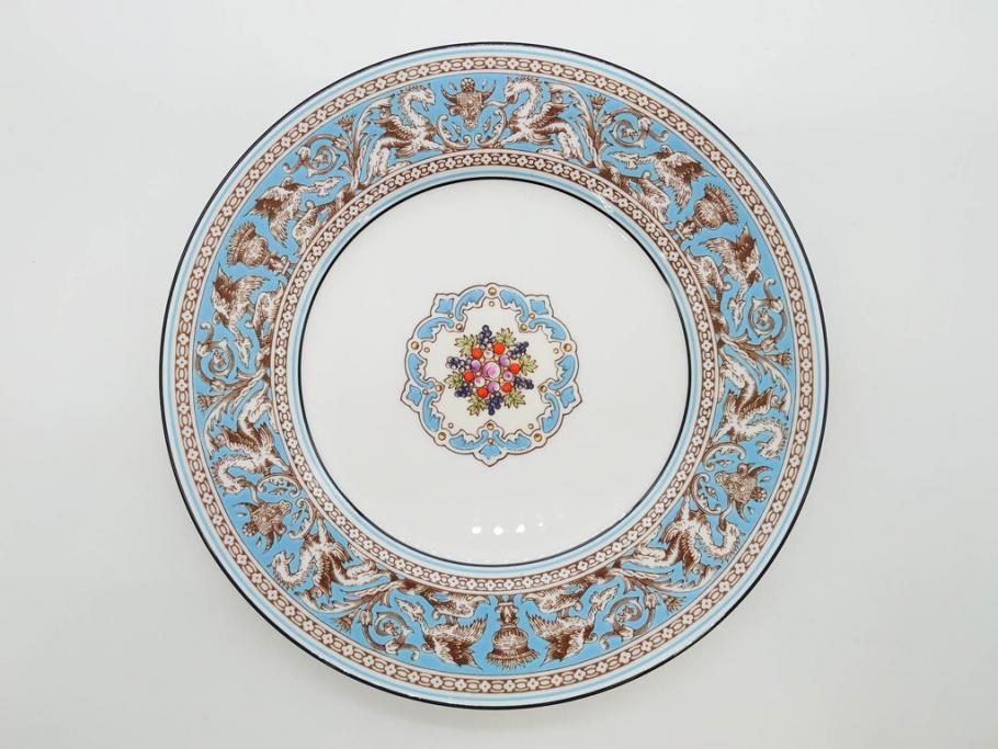 イギリス　WEDGWOOD(ウェッジウッド)　FLORENTINE TURQUOISE(フロレンティーン ターコイズ)　優雅な一時を過ごせるトリオセット2客&カップ&ソーサー1客セット(グロテスク文様、フルーツ、果物、C&S、プレート、皿、洋食器、英国)(R-079016)