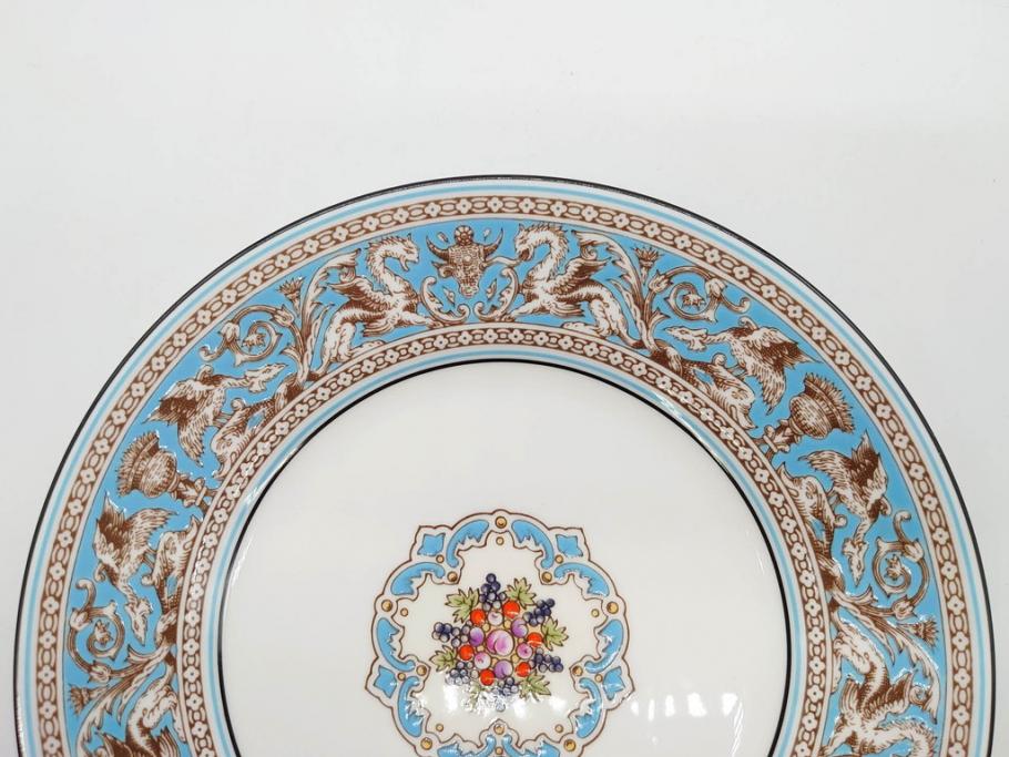 イギリス　WEDGWOOD(ウェッジウッド)　FLORENTINE TURQUOISE(フロレンティーン ターコイズ)　優雅な一時を過ごせるトリオセット2客&カップ&ソーサー1客セット(グロテスク文様、フルーツ、果物、C&S、プレート、皿、洋食器、英国)(R-079016)