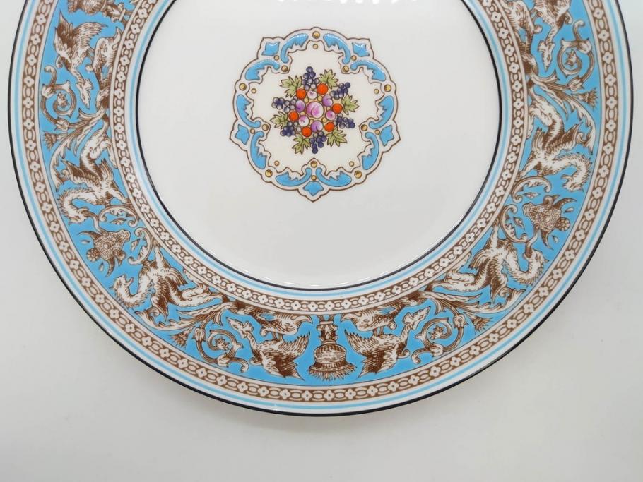 イギリス　WEDGWOOD(ウェッジウッド)　FLORENTINE TURQUOISE(フロレンティーン ターコイズ)　優雅な一時を過ごせるトリオセット2客&カップ&ソーサー1客セット(グロテスク文様、フルーツ、果物、C&S、プレート、皿、洋食器、英国)(R-079016)