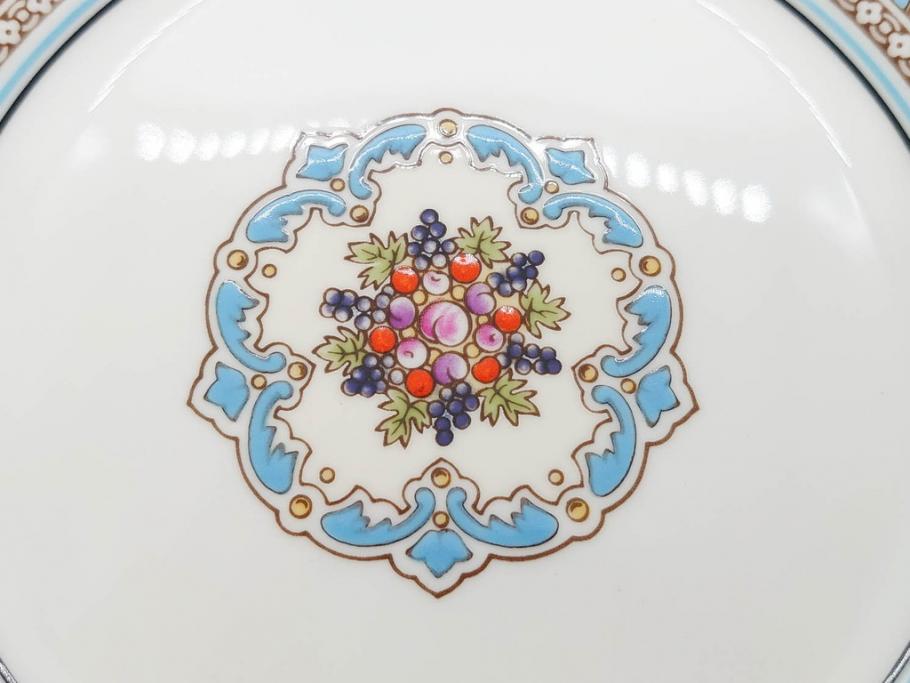 イギリス　WEDGWOOD(ウェッジウッド)　FLORENTINE TURQUOISE(フロレンティーン ターコイズ)　優雅な一時を過ごせるトリオセット2客&カップ&ソーサー1客セット(グロテスク文様、フルーツ、果物、C&S、プレート、皿、洋食器、英国)(R-079016)