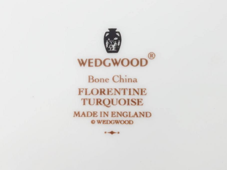 イギリス　WEDGWOOD(ウェッジウッド)　FLORENTINE TURQUOISE(フロレンティーン ターコイズ)　優雅な一時を過ごせるトリオセット2客&カップ&ソーサー1客セット(グロテスク文様、フルーツ、果物、C&S、プレート、皿、洋食器、英国)(R-079016)