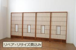 アンティーク建具　ナラ材　ダイヤガラス入り　ノスタルジックな雰囲気溢れる枠付きのFIX窓1枚(ガラス窓、フィックス、はめ殺し)(R-067862)
