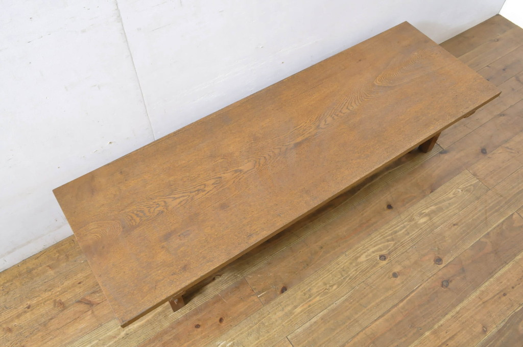 和製アンティーク　天板タモ材　一枚板の趣ある杢目が目を惹くローテーブル(座卓、センターテーブル、リビングテーブル、フロアテーブル、作業台)(R-064147)