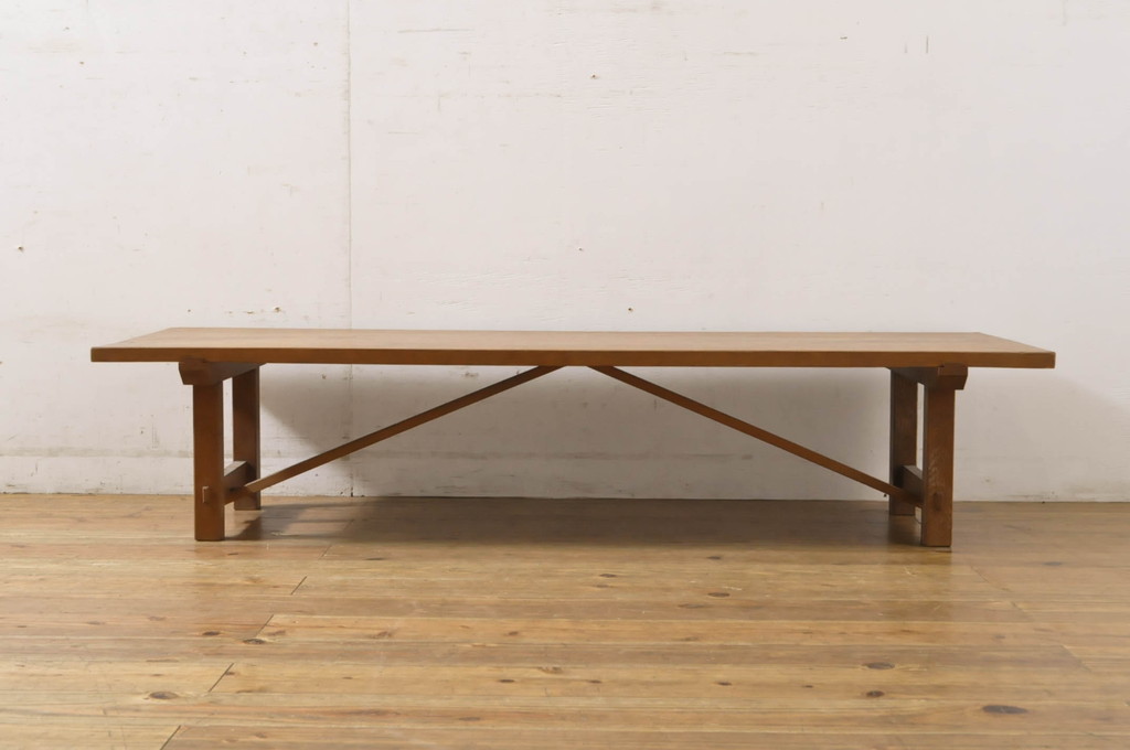 和製アンティーク　天板タモ材　一枚板の趣ある杢目が目を惹くローテーブル(座卓、センターテーブル、リビングテーブル、フロアテーブル、作業台)(R-064148)