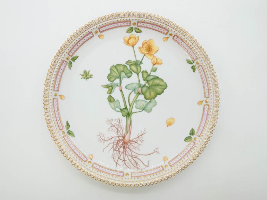 デンマーク　ROYAL COPENHAGEN(ロイヤルコペンハーゲン)　フローラダニカ　20/3566　細部まで繊細に描かれた花が上品なプレート(金彩、フラワー、ディッシュ、大皿、洋食器、北欧)(R-079041)　