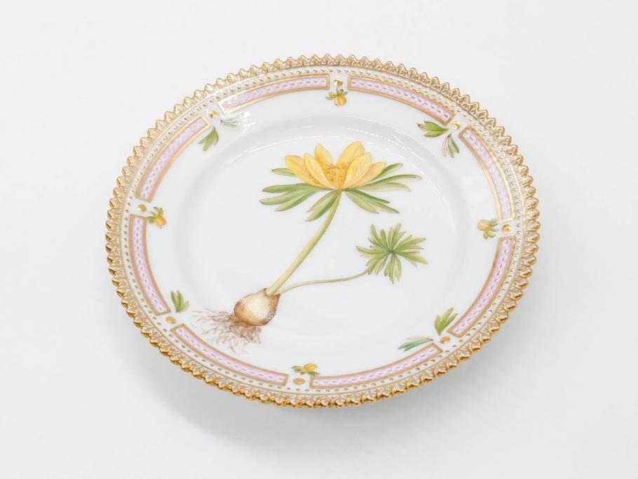 デンマーク　ROYAL COPENHAGEN(ロイヤルコペンハーゲン)　フローラダニカ　615　黄色い花が印象的で優雅なプレート(金彩、フラワー、ディッシュ、小皿、銘々皿、洋食器、北欧)(R-079043)
