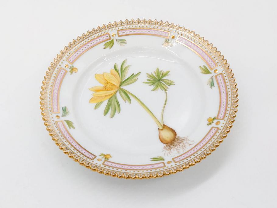 デンマーク　ROYAL COPENHAGEN(ロイヤルコペンハーゲン)　フローラダニカ　615　黄色い花が印象的で優雅なプレート(金彩、フラワー、ディッシュ、小皿、銘々皿、洋食器、北欧)(R-079043)