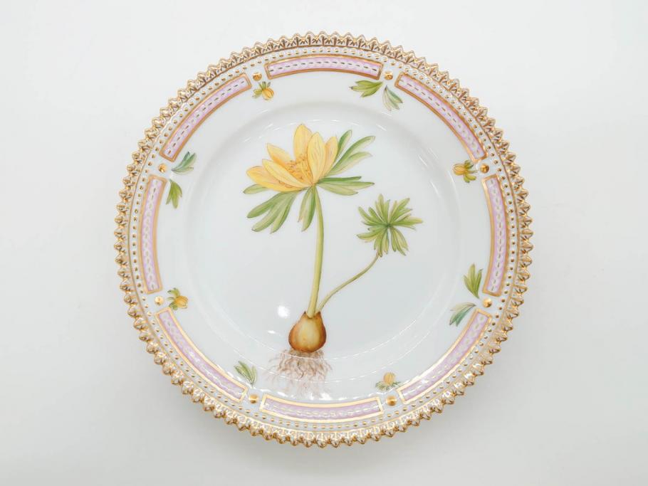 デンマーク　ROYAL COPENHAGEN(ロイヤルコペンハーゲン)　フローラダニカ　615　黄色い花が印象的で優雅なプレート(金彩、フラワー、ディッシュ、小皿、銘々皿、洋食器、北欧)(R-079043)