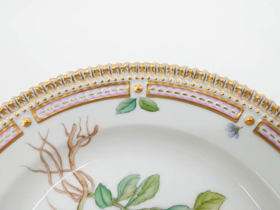 デンマーク　ROYAL COPENHAGEN(ロイヤルコペンハーゲン)　フローラダニカ　621　丹念に描かれた花のデザインが見事なプレート(フラワー、金彩、中皿、ディッシュ、ケーキプレート、洋食器、北欧)(R-079044)　