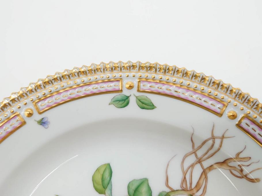 デンマーク　ROYAL COPENHAGEN(ロイヤルコペンハーゲン)　フローラダニカ　621　丹念に描かれた花のデザインが見事なプレート(フラワー、金彩、中皿、ディッシュ、ケーキプレート、洋食器、北欧)(R-079044)　