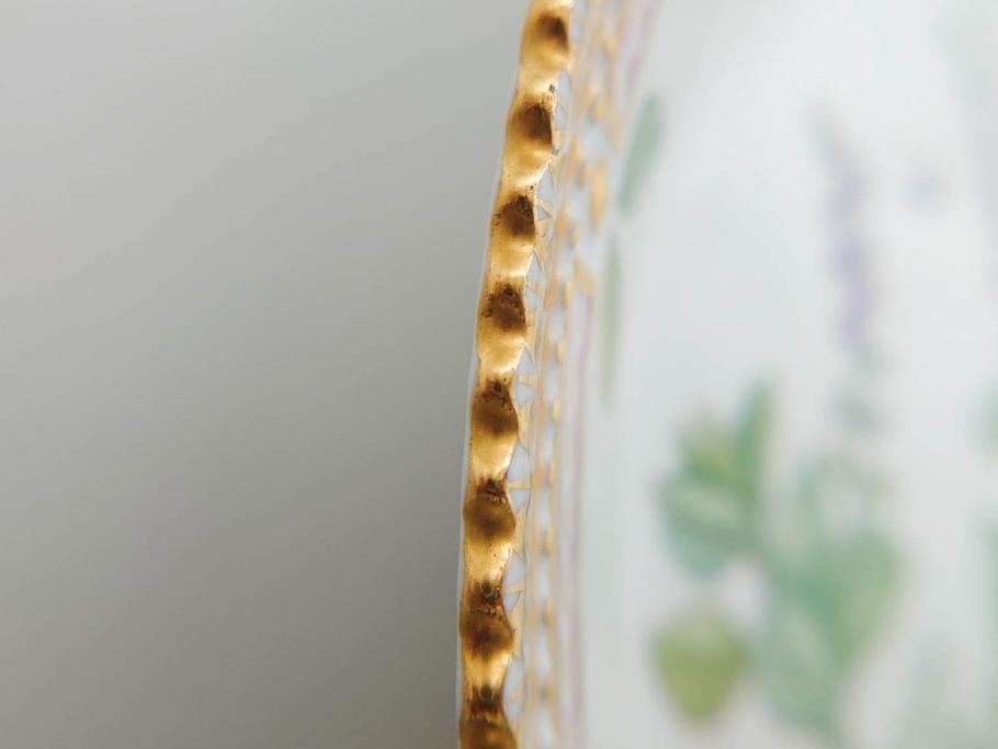 デンマーク　ROYAL COPENHAGEN(ロイヤルコペンハーゲン)　フローラダニカ　621　丹念に描かれた花のデザインが見事なプレート(フラワー、金彩、中皿、ディッシュ、ケーキプレート、洋食器、北欧)(R-079044)　