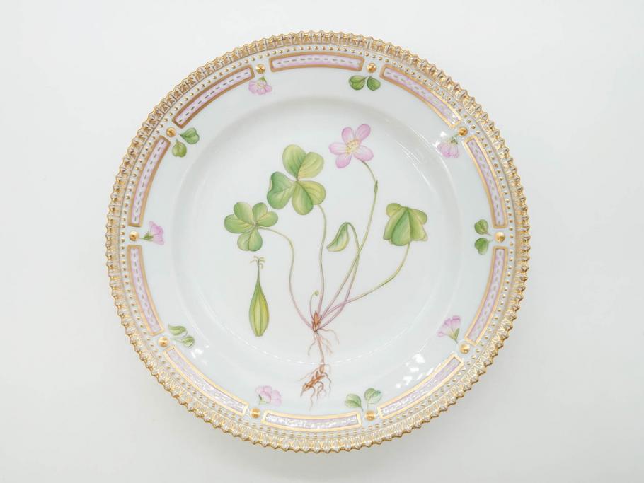 デンマーク　ROYAL COPENHAGEN(ロイヤルコペンハーゲン)　フローラダニカ　621　可憐な花のデザインが可愛らしいプレート(金彩、フラワー、ディッシュ、中皿、ケーキプレート、洋食器、北欧)(R-079045)