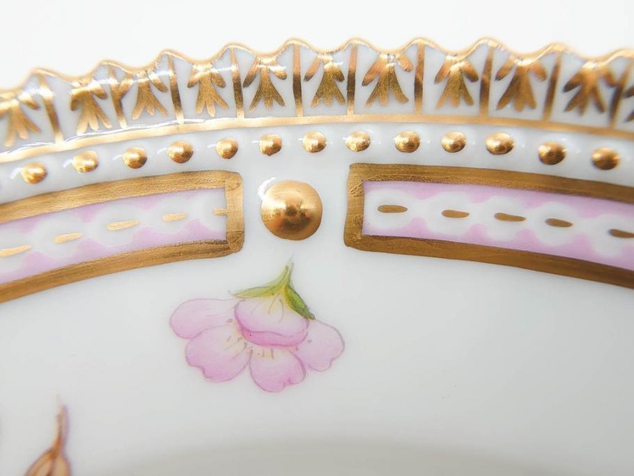 デンマーク　ROYAL COPENHAGEN(ロイヤルコペンハーゲン)　フローラダニカ　621　可憐な花のデザインが可愛らしいプレート(金彩、フラワー、ディッシュ、中皿、ケーキプレート、洋食器、北欧)(R-079045)