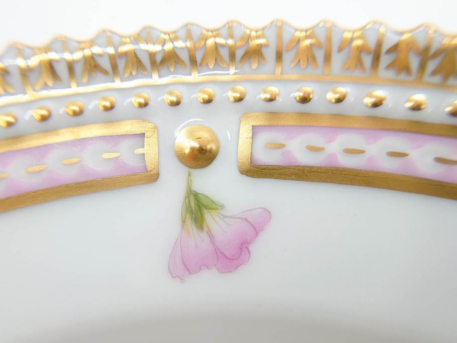 デンマーク　ROYAL COPENHAGEN(ロイヤルコペンハーゲン)　フローラダニカ　621　可憐な花のデザインが可愛らしいプレート(金彩、フラワー、ディッシュ、中皿、ケーキプレート、洋食器、北欧)(R-079045)