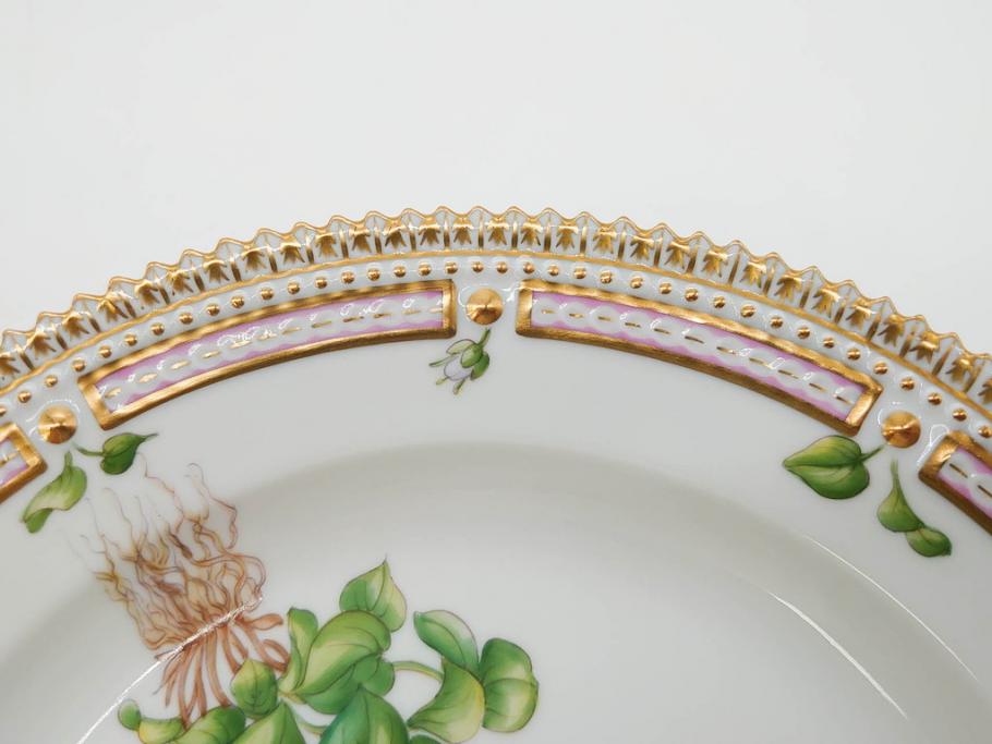 デンマーク　ROYAL COPENHAGEN(ロイヤルコペンハーゲン)　フローラダニカ　621　煌びやかな金彩と生き生きと描かれた花に見惚れるプレート(フラワー、ディッシュ、中皿、ケーキプレート、洋食器、北欧)(R-079046)