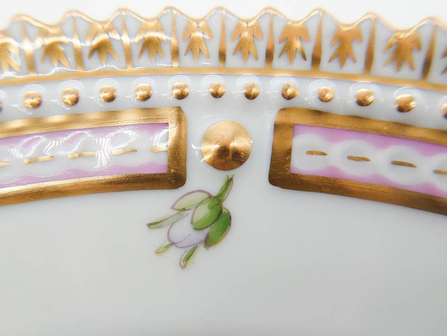 デンマーク　ROYAL COPENHAGEN(ロイヤルコペンハーゲン)　フローラダニカ　621　煌びやかな金彩と生き生きと描かれた花に見惚れるプレート(フラワー、ディッシュ、中皿、ケーキプレート、洋食器、北欧)(R-079046)