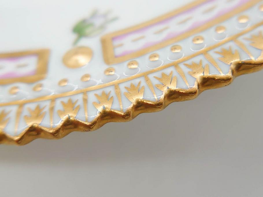デンマーク　ROYAL COPENHAGEN(ロイヤルコペンハーゲン)　フローラダニカ　621　煌びやかな金彩と生き生きと描かれた花に見惚れるプレート(フラワー、ディッシュ、中皿、ケーキプレート、洋食器、北欧)(R-079046)