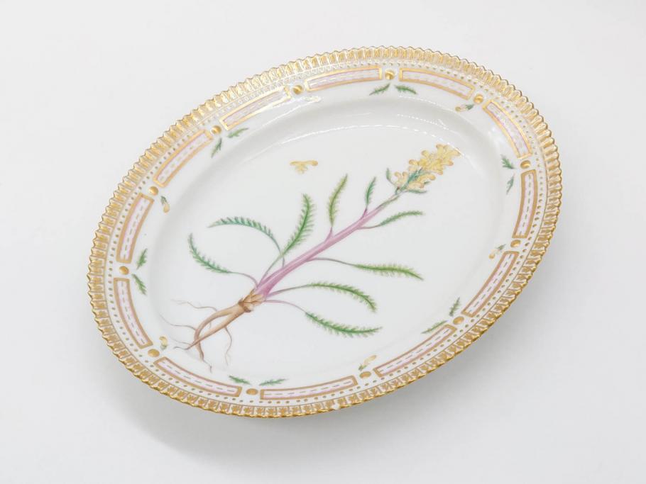 デンマーク　ROYAL COPENHAGEN(ロイヤルコペンハーゲン)　フローラダニカ　371　食卓が華やぐ優雅なオーバルプレート(金彩、フラワー、ディッシュ、中皿、洋食器、北欧)(R-079048)
