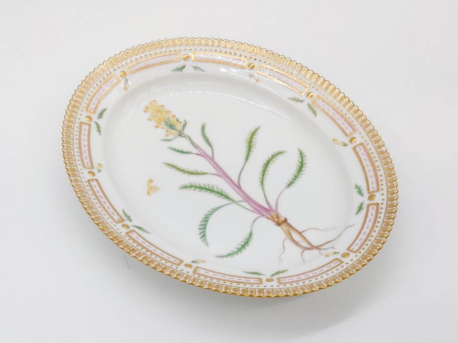デンマーク　ROYAL COPENHAGEN(ロイヤルコペンハーゲン)　フローラダニカ　371　食卓が華やぐ優雅なオーバルプレート(金彩、フラワー、ディッシュ、中皿、洋食器、北欧)(R-079048)