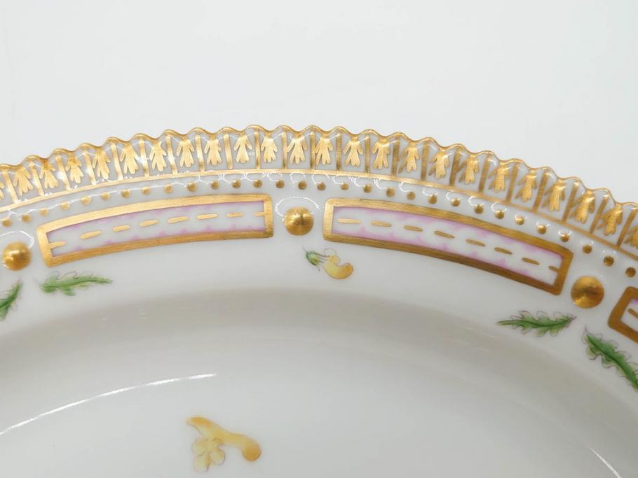 デンマーク　ROYAL COPENHAGEN(ロイヤルコペンハーゲン)　フローラダニカ　371　食卓が華やぐ優雅なオーバルプレート(金彩、フラワー、ディッシュ、中皿、洋食器、北欧)(R-079048)
