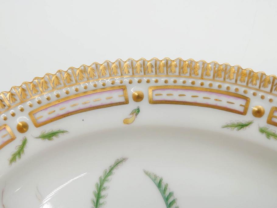デンマーク　ROYAL COPENHAGEN(ロイヤルコペンハーゲン)　フローラダニカ　371　食卓が華やぐ優雅なオーバルプレート(金彩、フラワー、ディッシュ、中皿、洋食器、北欧)(R-079048)