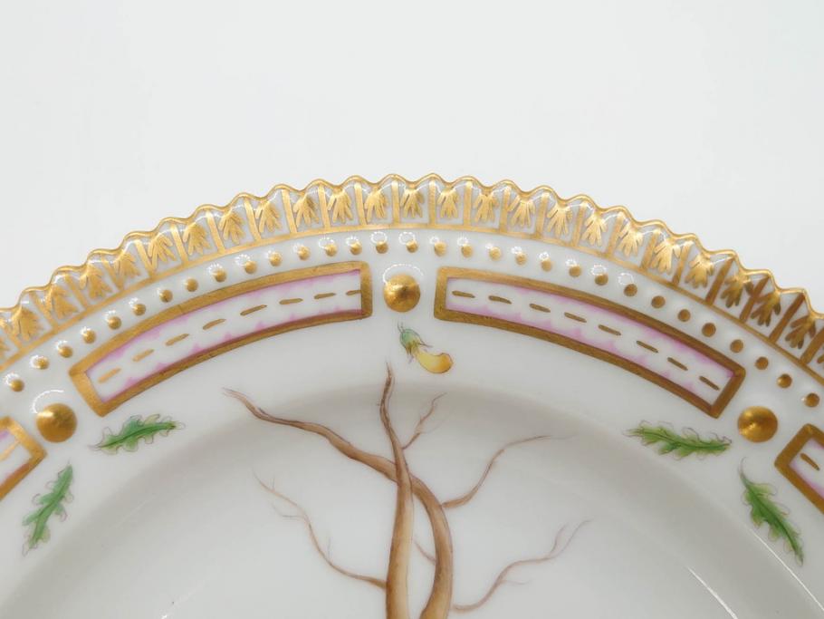 デンマーク　ROYAL COPENHAGEN(ロイヤルコペンハーゲン)　フローラダニカ　371　食卓が華やぐ優雅なオーバルプレート(金彩、フラワー、ディッシュ、中皿、洋食器、北欧)(R-079048)