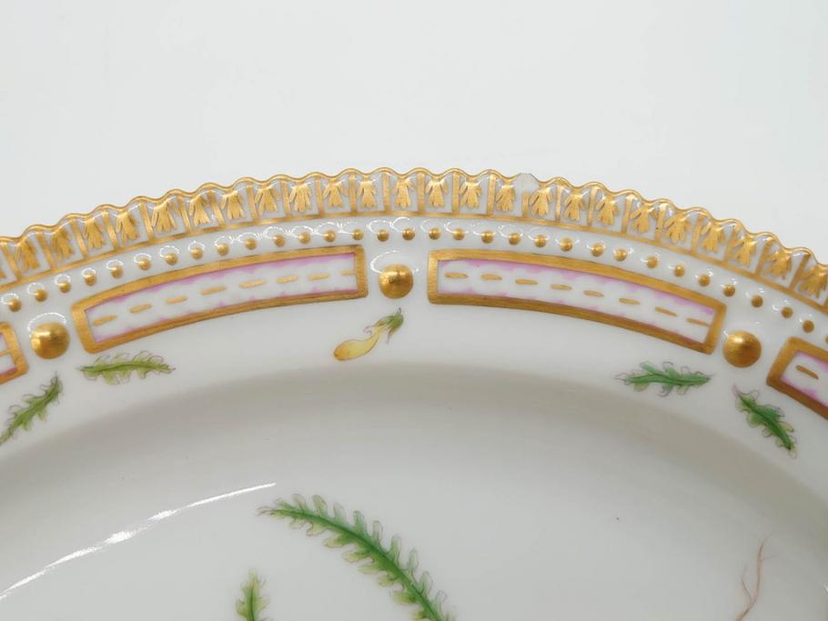 デンマーク　ROYAL COPENHAGEN(ロイヤルコペンハーゲン)　フローラダニカ　371　食卓が華やぐ優雅なオーバルプレート(金彩、フラワー、ディッシュ、中皿、洋食器、北欧)(R-079048)