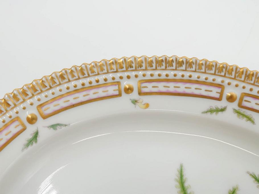 デンマーク　ROYAL COPENHAGEN(ロイヤルコペンハーゲン)　フローラダニカ　371　食卓が華やぐ優雅なオーバルプレート(金彩、フラワー、ディッシュ、中皿、洋食器、北欧)(R-079048)