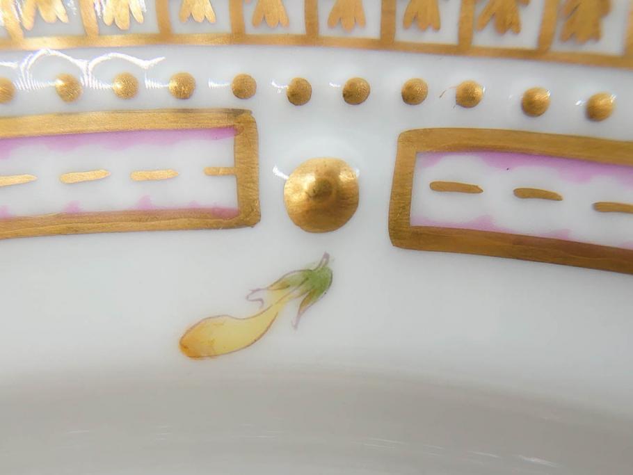 デンマーク　ROYAL COPENHAGEN(ロイヤルコペンハーゲン)　フローラダニカ　371　食卓が華やぐ優雅なオーバルプレート(金彩、フラワー、ディッシュ、中皿、洋食器、北欧)(R-079048)
