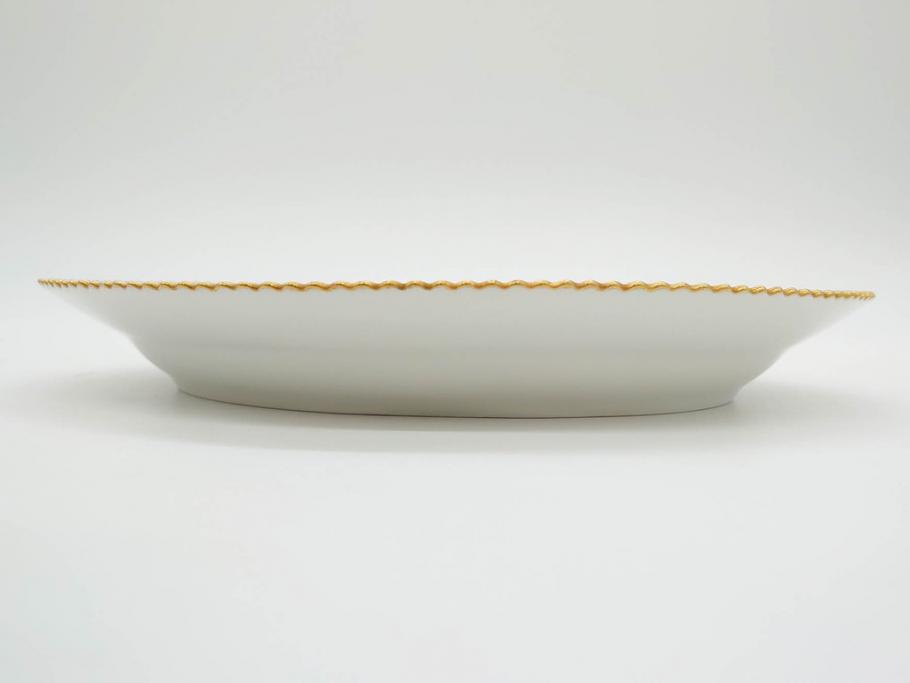 デンマーク　ROYAL COPENHAGEN(ロイヤルコペンハーゲン)　フローラダニカ　371　食卓が華やぐ優雅なオーバルプレート(金彩、フラワー、ディッシュ、中皿、洋食器、北欧)(R-079048)