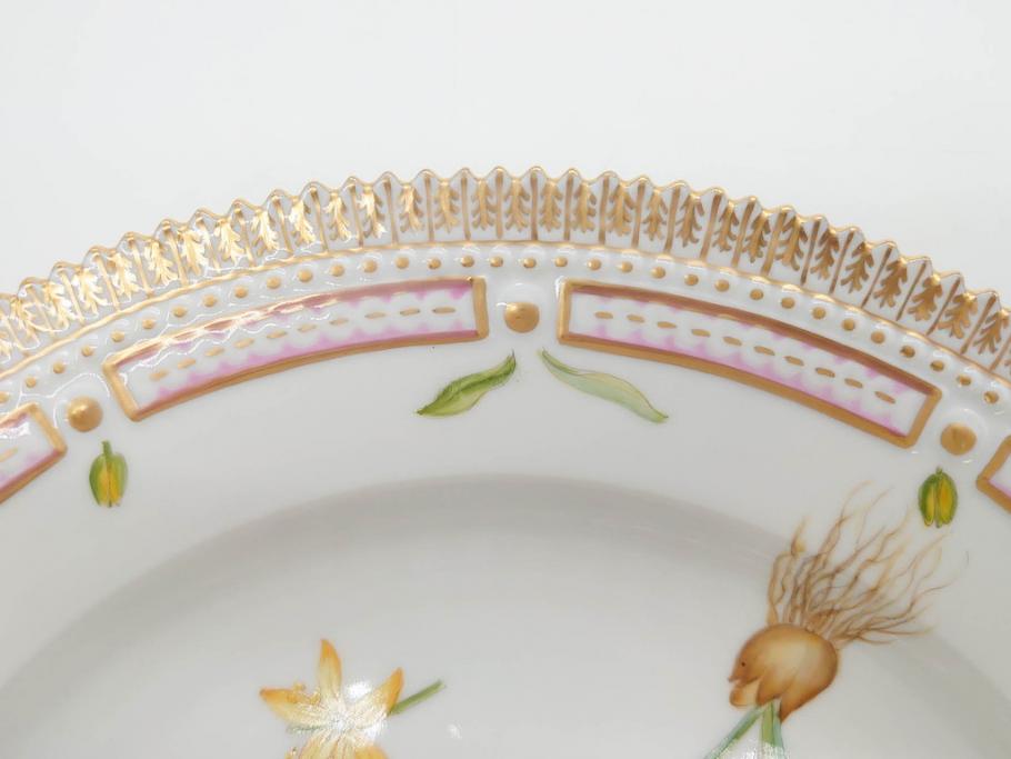 デンマーク　ROYAL COPENHAGEN(ロイヤルコペンハーゲン)　フローラダニカ　20/3549　食卓を鮮やかに彩るプレート(金彩、フラワー、ディッシュ、大皿、洋食器、北欧)(R-079050)