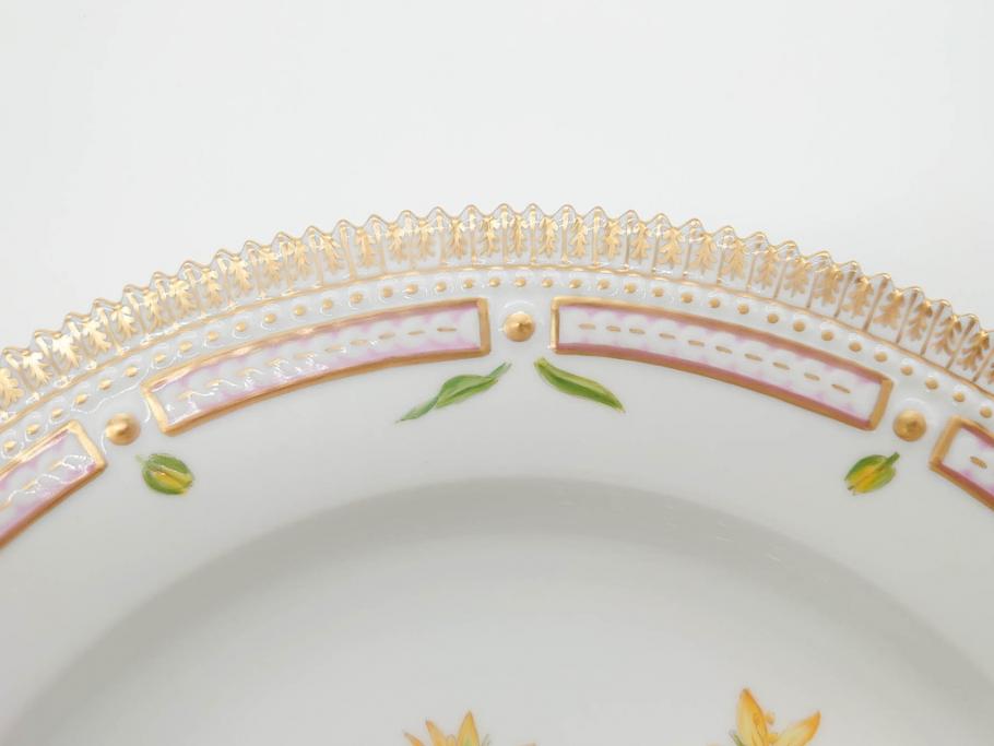 デンマーク　ROYAL COPENHAGEN(ロイヤルコペンハーゲン)　フローラダニカ　20/3549　食卓を鮮やかに彩るプレート(金彩、フラワー、ディッシュ、大皿、洋食器、北欧)(R-079050)