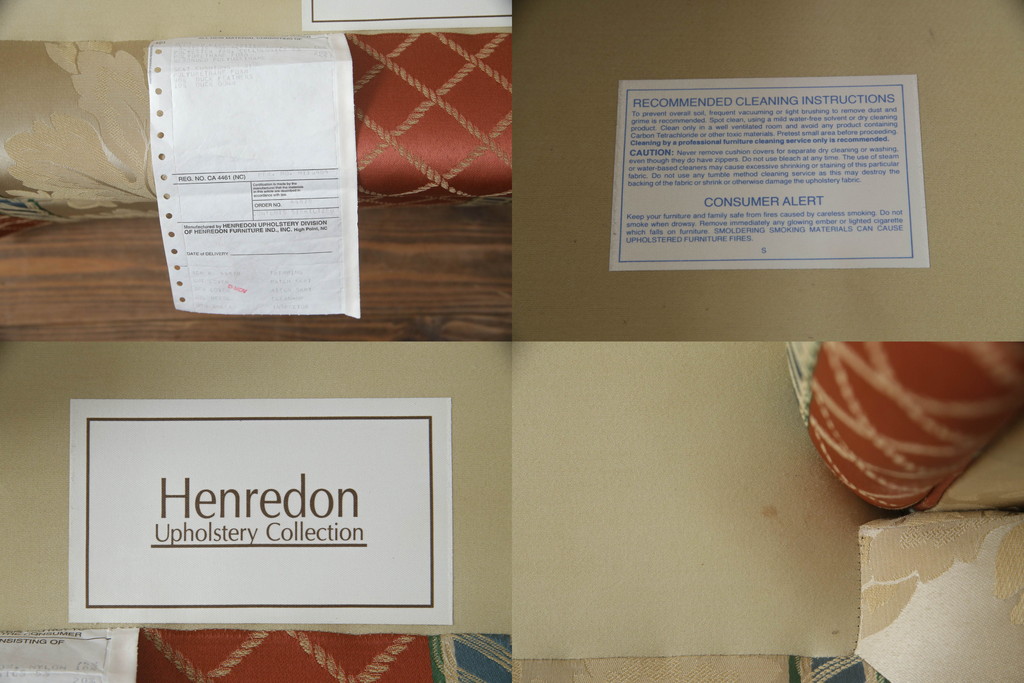 中古　美品　高級品　IDC大塚家具取り扱い　ヘンレドン(HENREDON)　3色づかいがおしゃれな1人掛けソファ+オットマンのセット(定価約70万円)(アームチェア、一人掛けソファ)(R-054883)
