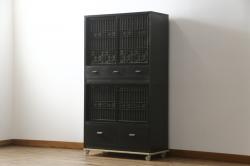 中古　ラフジュ工房オリジナル　古建具リメイク　すりガラス入り　洗練された和の雰囲気を放つ重ね戸棚(書院戸、組子、キャビネット、収納棚、食器棚)(R-078869)