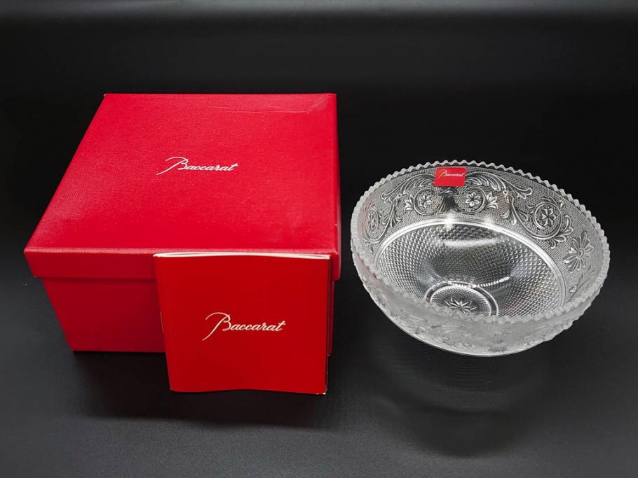 フランス　Baccarat　バカラ　エトナ(2011年・日本限定)　ARABESQUE SMALL BOWL(アラベスク スモール ボウル)　繊細なカッティングが煌めくタンブラー&ボウル(フルレッドクリスタルガラス、ロックグラス、コップ、グラス、小鉢、共箱付き)(R-079054)