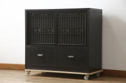 中古　ラフジュ工房オリジナル　古建具リメイク　すりガラス入り　洗練された和の雰囲気を放つサイドボード(書院戸、組子、サイドキャビネット、収納棚、戸棚、食器棚)(R-078871)
