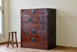 アンティーク家具　古民具 骨董 明治時 漆の綺麗な欅玉杢無垢材特注時代箪笥