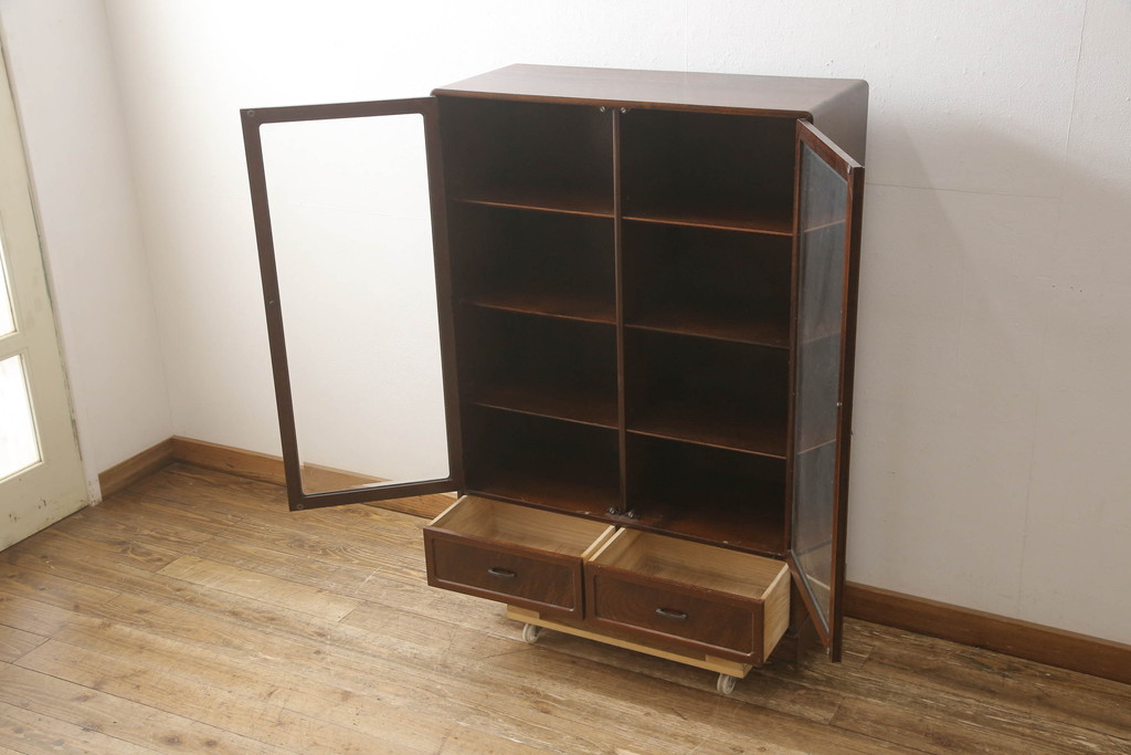 中古 美品 最高級品 指物工芸家具 欅(ケヤキ)材 柾目と板目が美しい総漆塗りの収納棚(ブックケース、本箱、書棚、キャビネット、戸棚、飾り棚 )(定価推定約90万円)(R-065407) | ラフジュ工房