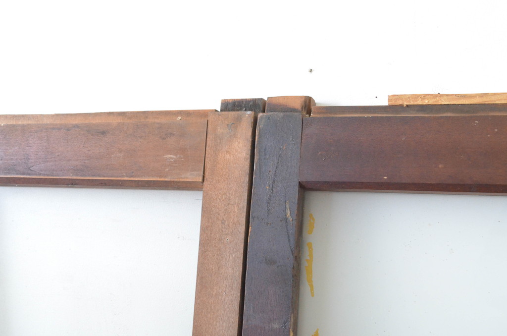 アンティーク建具　趣ある木味が魅力のガラス窓2枚セット(引き戸、ガラス戸)(R-064986)