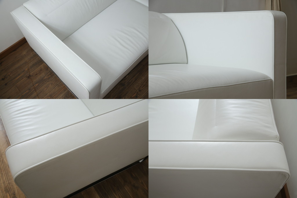 中古　美品　リーン・ロゼ(ligne roset)　Urbani　本革(レザー)　高級感漂う佇まいが魅力の大きな3人掛けソファ(リーンロゼ、三人掛け、3P、トリプルソファ、アームソファ)(R-068153)