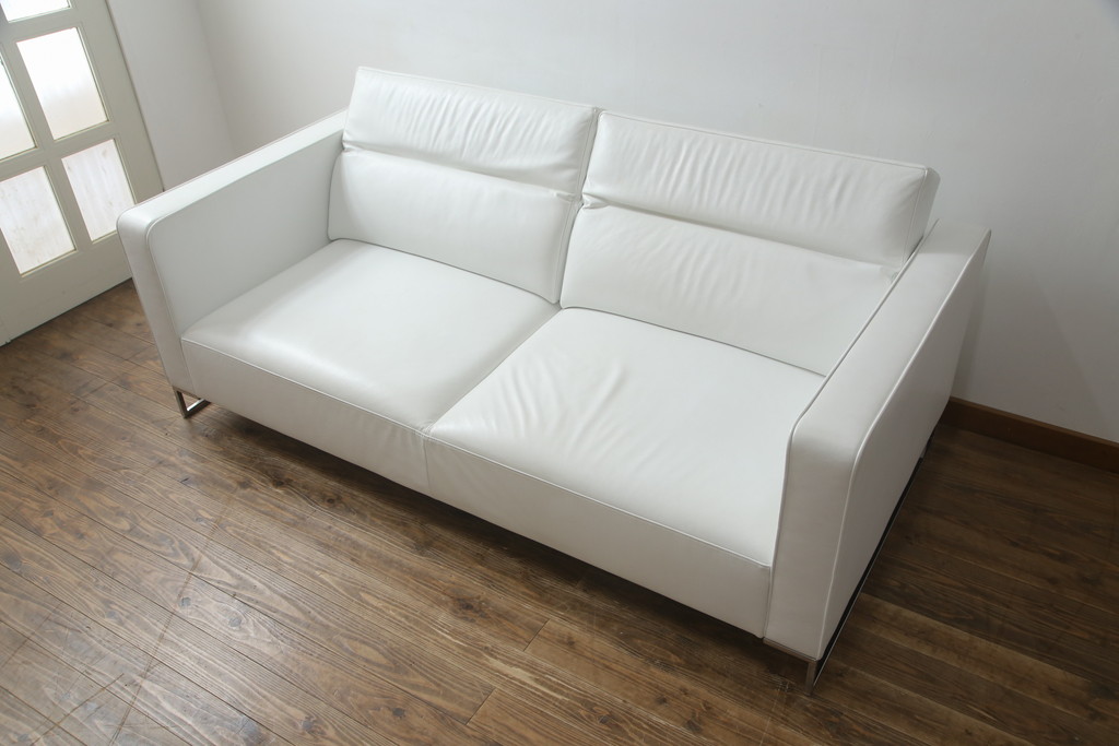 中古　美品　リーン・ロゼ(ligne roset)　Urbani　本革(レザー)　高級感漂う佇まいが魅力の3人掛けソファ(リーンロゼ、三人掛け、3P、トリプルソファ、アームソファ)(R-068154)