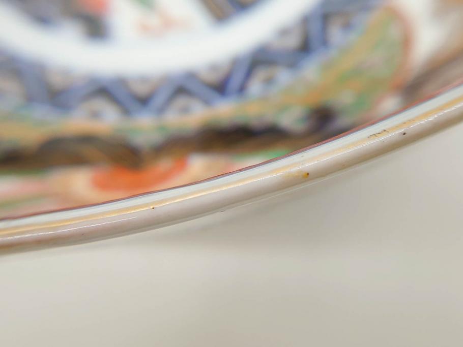明治期　成化年製　伊万里　色絵　約31cm　1尺　色彩が鮮やかで豪華な深鉢(松、梅、鶴、ツル、菊、花、深皿、金彩、和食器、和皿、一尺)(R-079065)