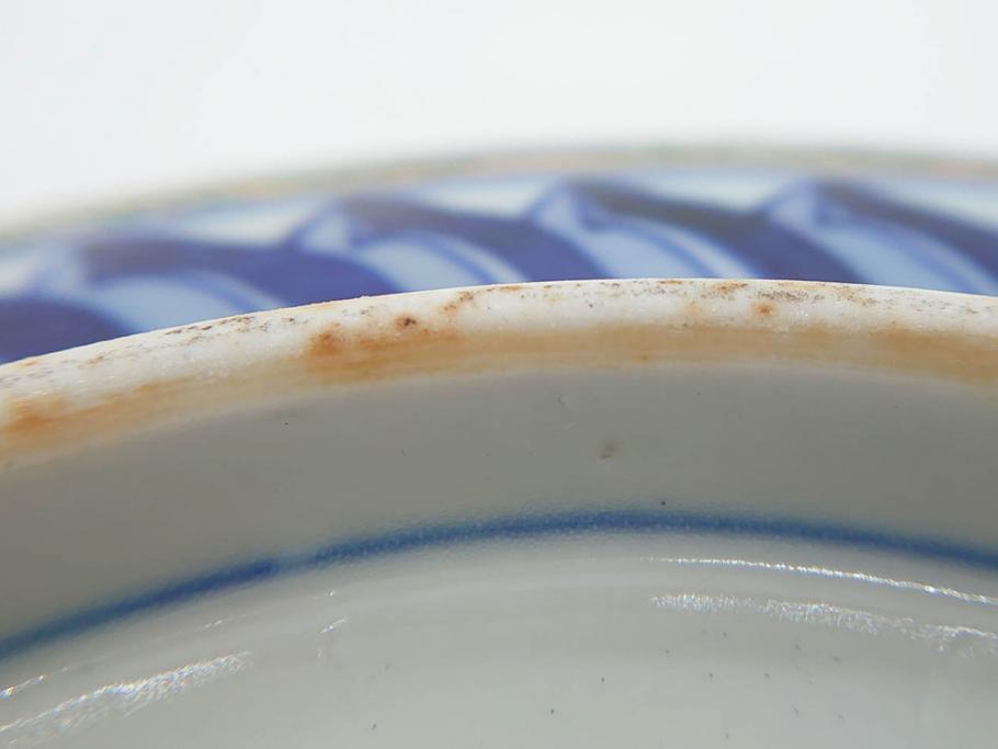 明治期　成化年製　伊万里　色絵　約31cm　1尺　色彩が鮮やかで豪華な深鉢(松、梅、鶴、ツル、菊、花、深皿、金彩、和食器、和皿、一尺)(R-079065)