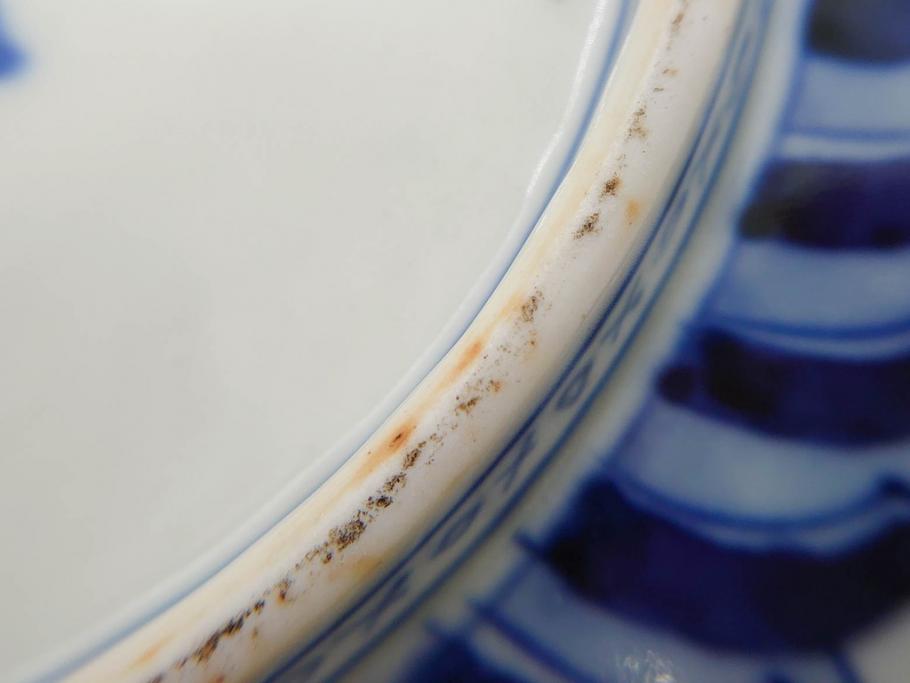 明治期　成化年製　伊万里　色絵　約31cm　1尺　色彩が鮮やかで豪華な深鉢(松、梅、鶴、ツル、菊、花、深皿、金彩、和食器、和皿、一尺)(R-079065)