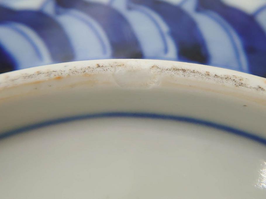 明治期　成化年製　伊万里　色絵　約31cm　1尺　色彩が鮮やかで豪華な深鉢(松、梅、鶴、ツル、菊、花、深皿、金彩、和食器、和皿、一尺)(R-079065)