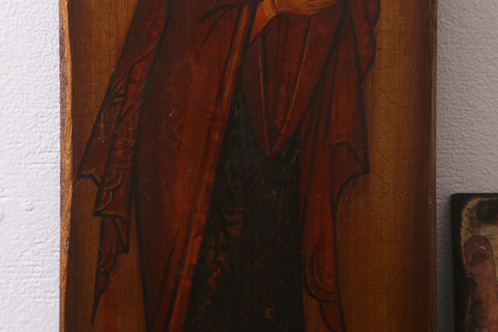 アンティーク雑貨　西洋アンティーク　WG.RUBLEWA　木製　イコン画聖像(宗教美術)(R-042202)