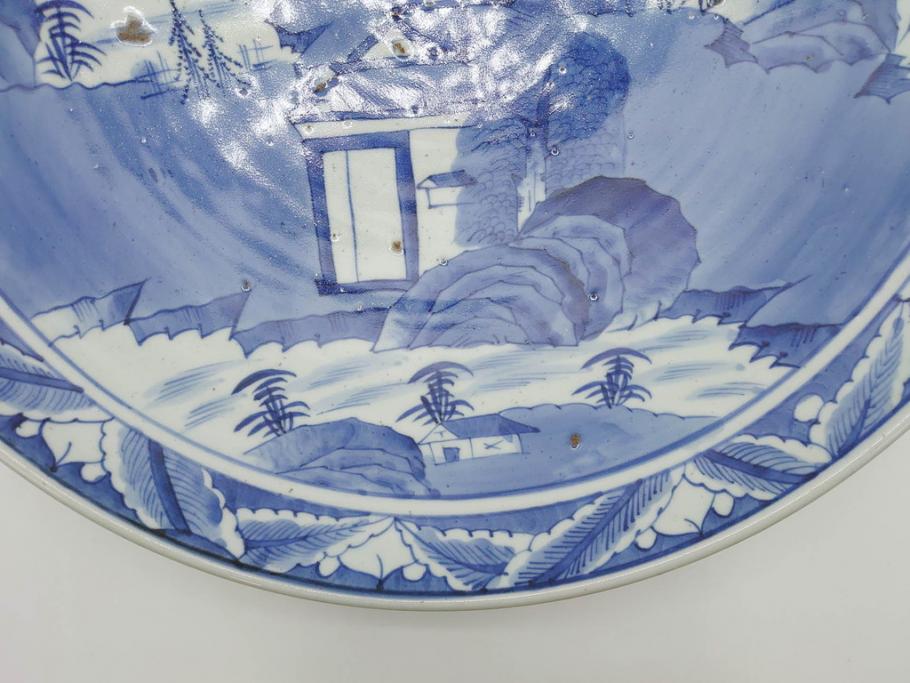 江戸期 古伊万里 山水図 約47cm 1尺5寸 柔らかな青色の濃淡が