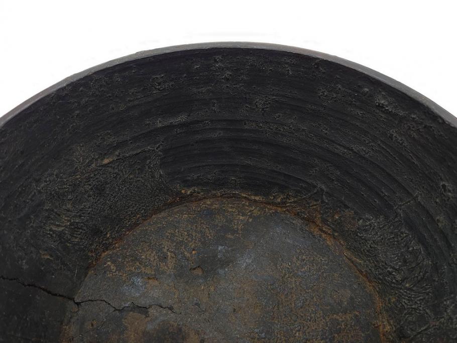 時代物　木製　李朝　時を重ねた味わい深い高台皿(高杯、朝鮮美術、丸盆、台鉢、フルーツボウル、コンポート)(R-079070)