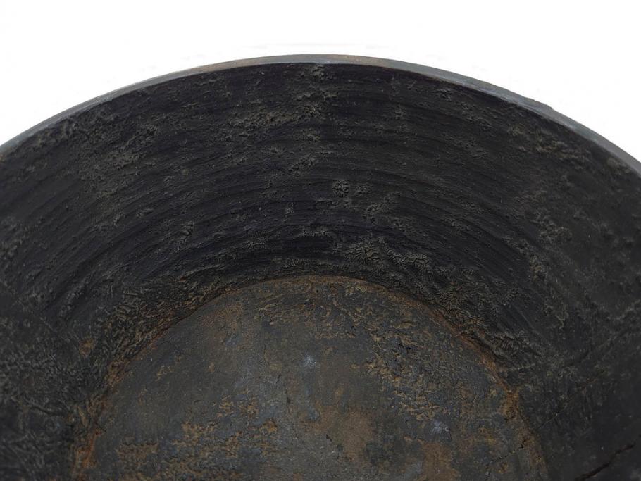時代物　木製　李朝　時を重ねた味わい深い高台皿(高杯、朝鮮美術、丸盆、台鉢、フルーツボウル、コンポート)(R-079070)