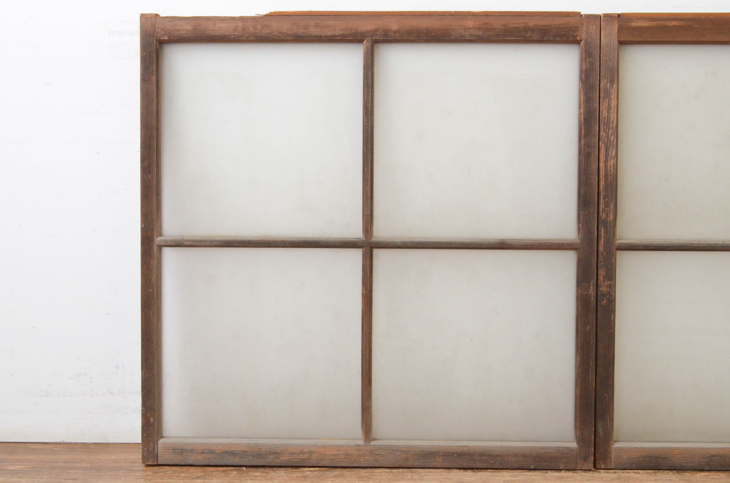 アンティーク建具　レトロな空間づくりにおすすめのガラス窓2枚セット(ガラス戸、引き戸)(R-064992)